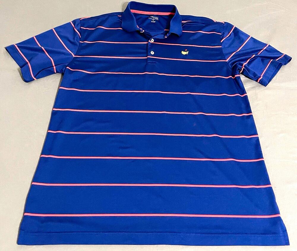 Official Masters Tech Golf Polo Shirt Men’s Large Navy Pink Stripe MT15C1527-03